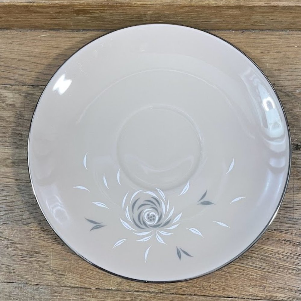 Flintridge China Saucer Plate Daybreak Tan Grey White Platinum Edge Vintage CA